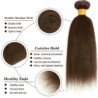 HrceYocr #4 Brown Yaki Straight Human Hair Bundles 24 26 28 Inch – Unprocessed Brazilian Virgin Hair Weave 3 Bundle Pack (50g/Bundle)