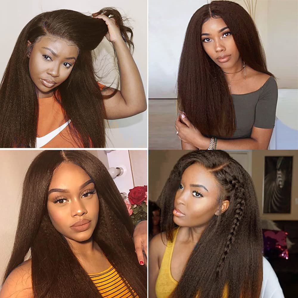 HrceYocr #4 Brown Yaki Straight Human Hair Bundles 24 26 28 Inch – Unprocessed Brazilian Virgin Hair Weave 3 Bundle Pack (50g/Bundle) - görsel 3