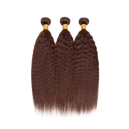 HrceYocr #4 Brown Yaki Straight Human Hair Bundles 24 26 28 Inch – Unprocessed Brazilian Virgin Hair Weave 3 Bundle Pack (50g/Bundle)