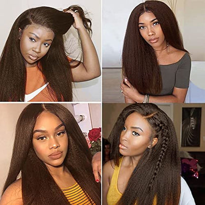 HrceYocr #4 Brown Yaki Straight Human Hair Bundles 24 26 28 Inch – Unprocessed Brazilian Virgin Hair Weave 3 Bundle Pack (50g/Bundle)