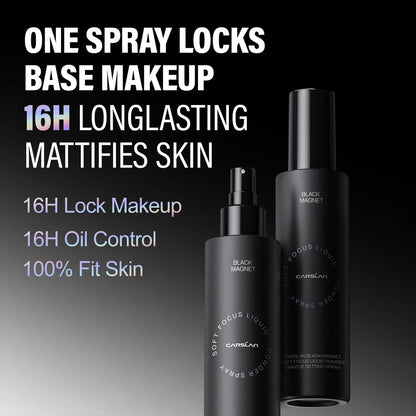 CARSLAN Black Magnet Liquid Powder Makeup Setting Spray – 16H Long-Lasting Oil Control & Waterproof Finish, 3.4 Fl Oz Avelisse