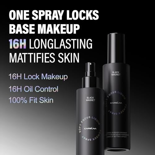 CARSLAN Black Magnet Liquid Powder Makeup Setting Spray – 16H Long-Lasting Oil Control & Waterproof Finish, 3.4 Fl Oz Avelisse