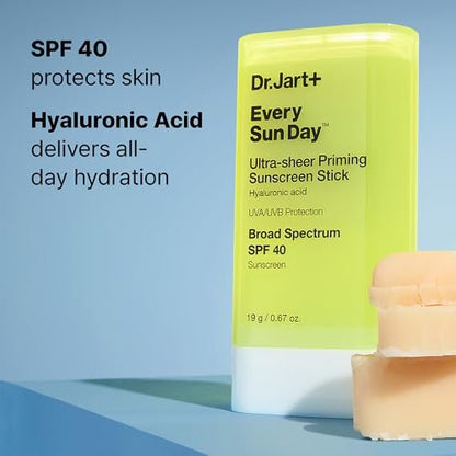 Dr.Jart+ Every Sun Day Invisible Korean Priming Sunscreen Stick SPF 40 with Hyaluronic Acid - Travel Size 0.67 oz Avelisse