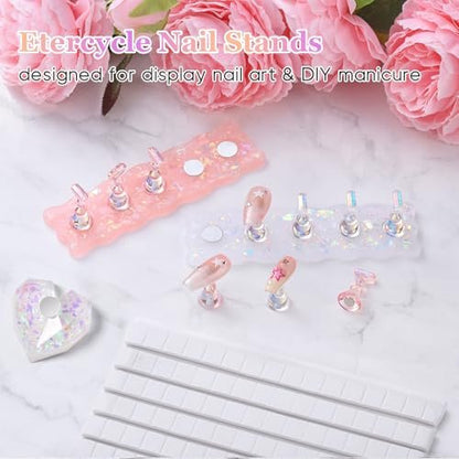 Etercycle Nail Stand 2 Set – Magnetic Press On Nail Holder for Painting, Nail Tech Must Haves, Practice Acrylic Nail Art Tools for Home DIY Salon, Includes 96 Pcs Sticky Putty (Pink)