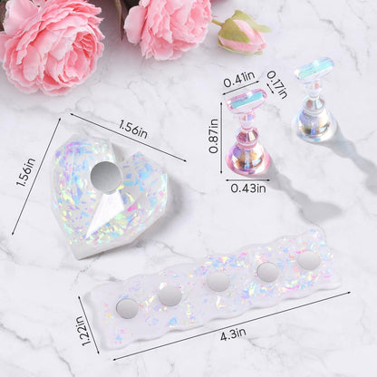 Etercycle Nail Stand 2 Set – Magnetic Press On Nail Holder for Painting, Nail Tech Must Haves, Practice Acrylic Nail Art Tools for Home DIY Salon, Includes 96 Pcs Sticky Putty (Pink)