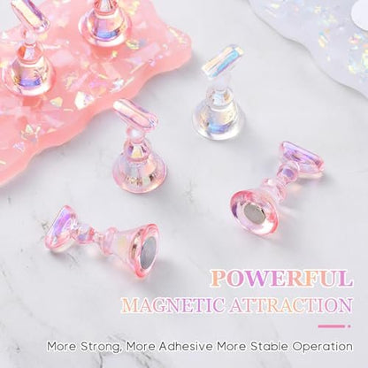 Etercycle Nail Stand 2 Set – Magnetic Press On Nail Holder for Painting, Nail Tech Must Haves, Practice Acrylic Nail Art Tools for Home DIY Salon, Includes 96 Pcs Sticky Putty (Pink)