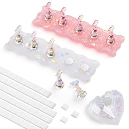 Etercycle Nail Stand 2 Set – Magnetic Press On Nail Holder for Painting, Nail Tech Must Haves, Practice Acrylic Nail Art Tools for Home DIY Salon, Includes 96 Pcs Sticky Putty (Pink)