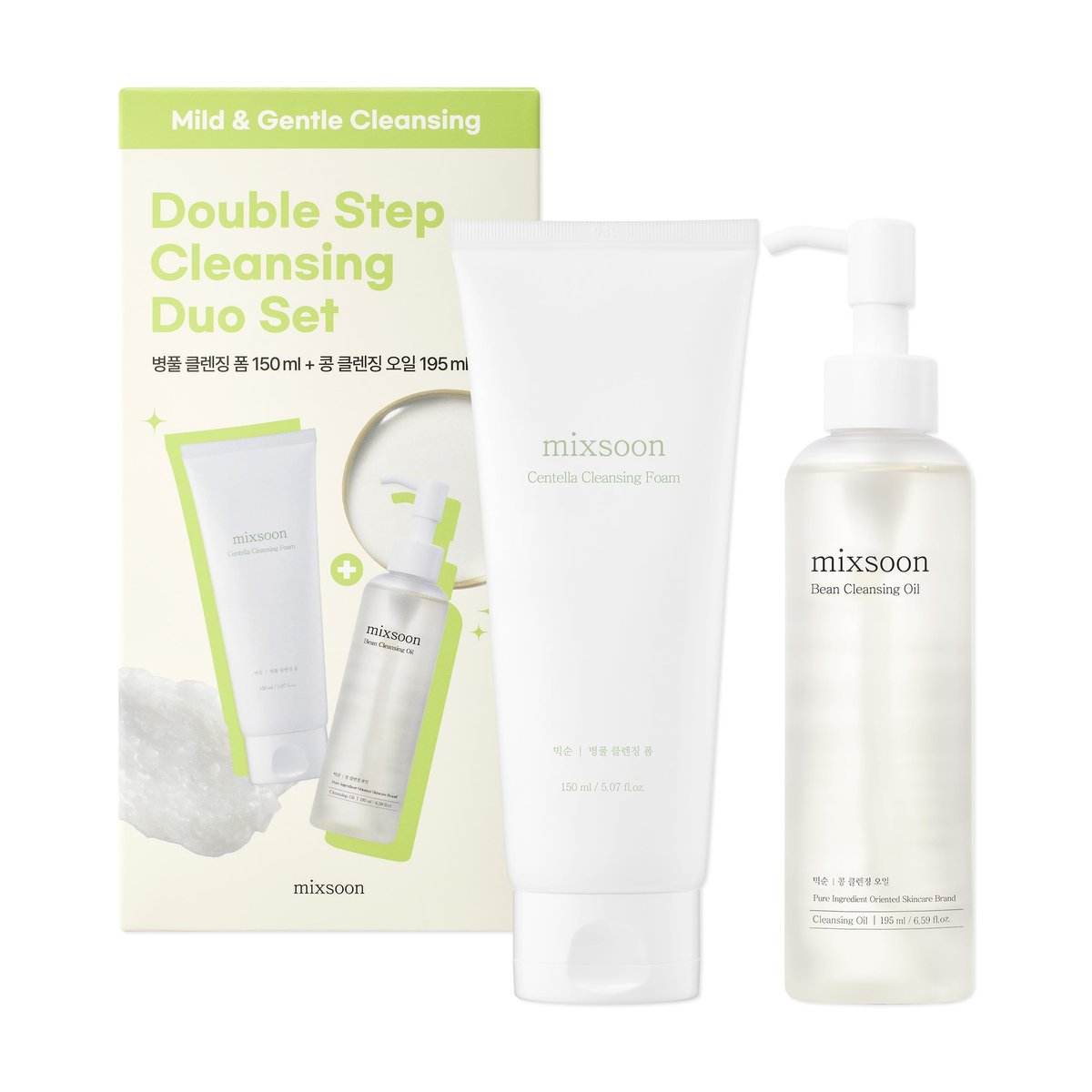 mixsoon Double Cleansing Set - 2-Step Routine with Cica Foam & Bean Cleansing Oil for Gentle Deep Clean & Hydrating Care, 150ml + 195ml Korean Glass Skin - görsel 2