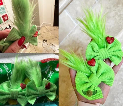 Green Furry Hair Bow Headband Clip - 2 Pack, Christmas Costume Accessories for Girls Women