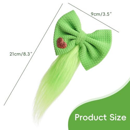 Green Furry Hair Bow Headband Clip - 2 Pack, Christmas Costume Accessories for Girls Women