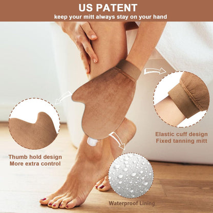 3-in-1 Self Tanning Mitts Set – Applicator Mitt, Tanning Brush & Back Applicator for Flawless Sunless Tan Avelisse