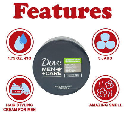 Dove Men+Care Grooming Cream, 3 Pack - Lightweight Hair Styling Cream for Men, Low Hold, Defines & Conditions, Natural Texture, 1.75 oz Each Avelisse