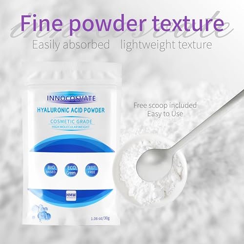 INNOCOSVATE Hyaluronic Acid Powder - High Molecular Weight, Cosmetic Grade, Deep Hydration for All Skin Types, Eco-Green DIY Skincare - görsel 4