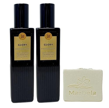 Bath & Body Works Men's Collection Glory 2-Pack Cologne Mist Bundle with Marbela Natural Oats Bar Soap - Full Size