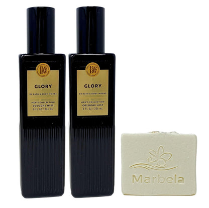 Bath & Body Works Men's Collection Glory 2-Pack Cologne Mist Bundle with Marbela Natural Oats Bar Soap - Full Size