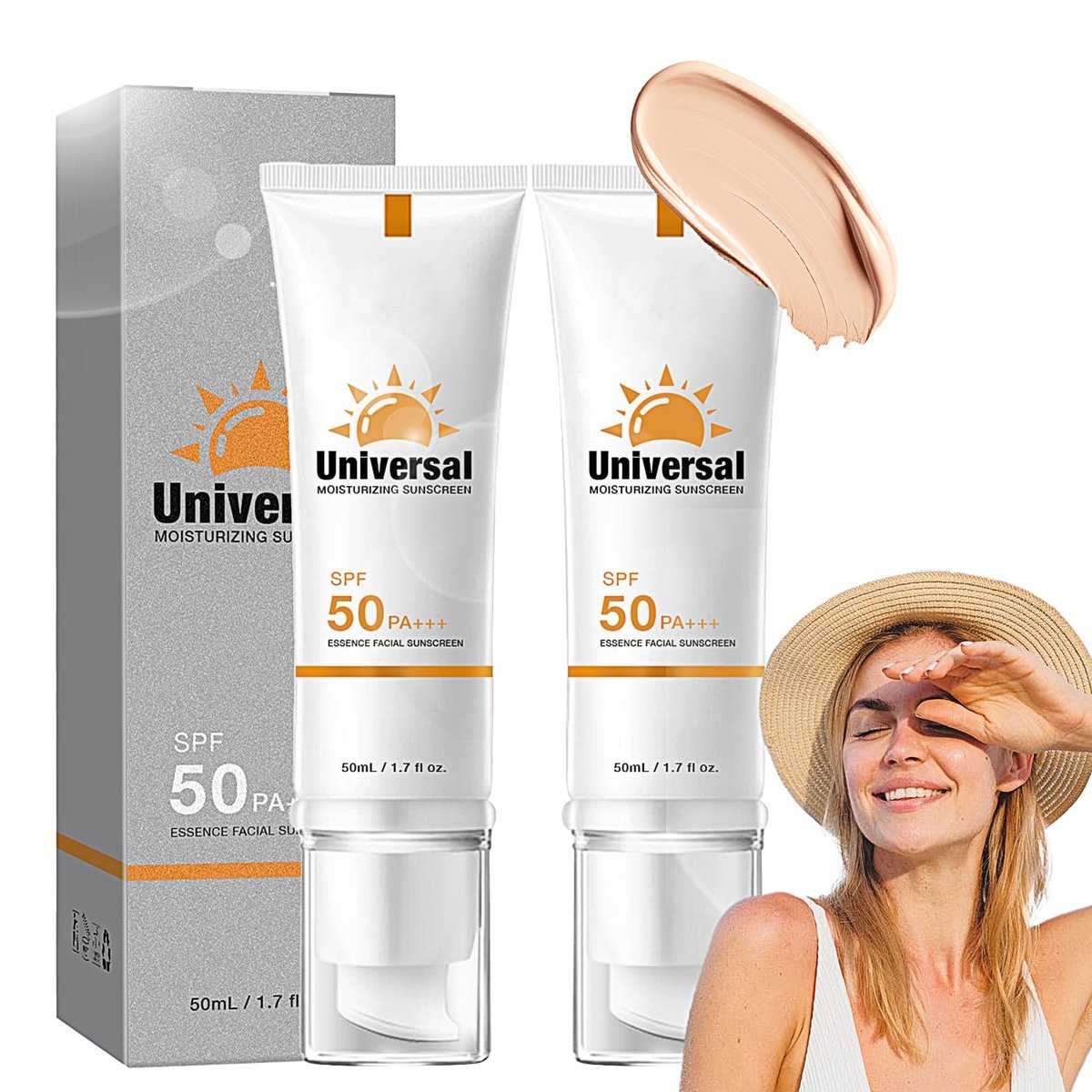 2-Pack Tinted Sunscreen SPF 50 for Face – Universal Tinted Moisturizer with SPF50 PA+++, Hydrating Sun Essence, Non-Sticky UVA/UVB Protection (1.7 Fl Oz Each) Avelisse