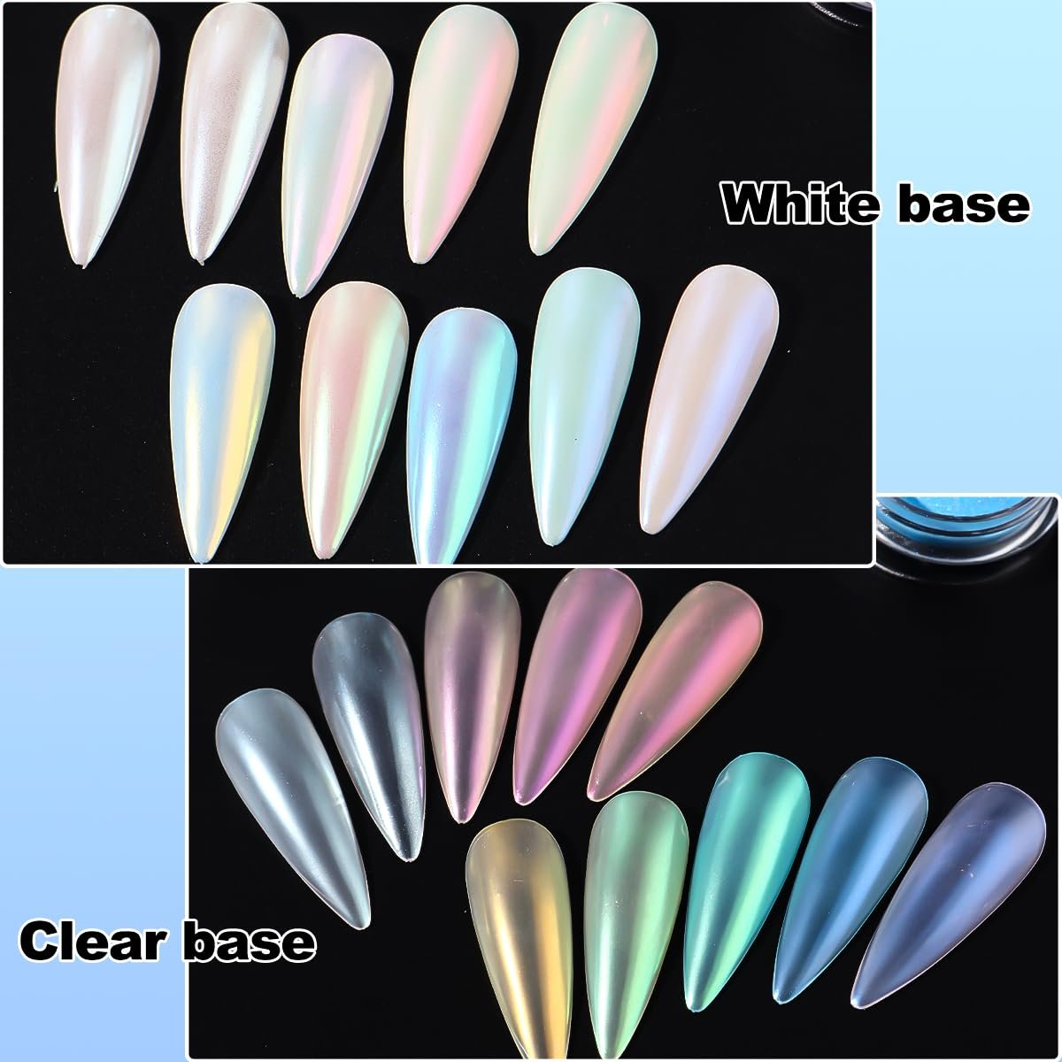 10 Colors Mermaid Pearl Chrome Nail Powder Set - Iridescent Aurora Mirror Effect Pigment for Gel Polish Nail Art - görsel 5
