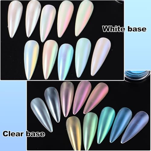 10 Colors Mermaid Pearl Chrome Nail Powder Set - Iridescent Aurora Mirror Effect Pigment for Gel Polish Nail Art - görsel 6