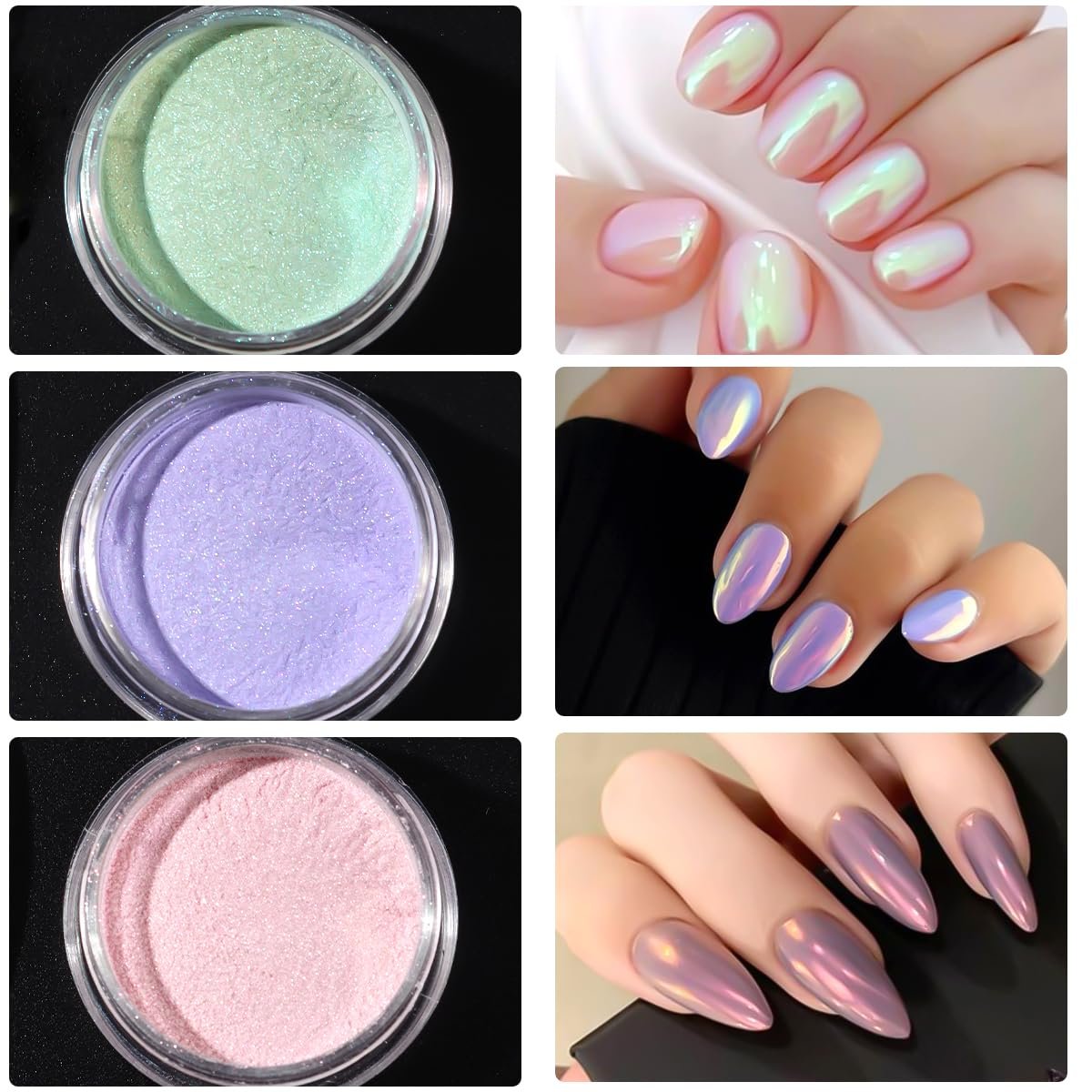 10 Colors Mermaid Pearl Chrome Nail Powder Set - Iridescent Aurora Mirror Effect Pigment for Gel Polish Nail Art - görsel 11