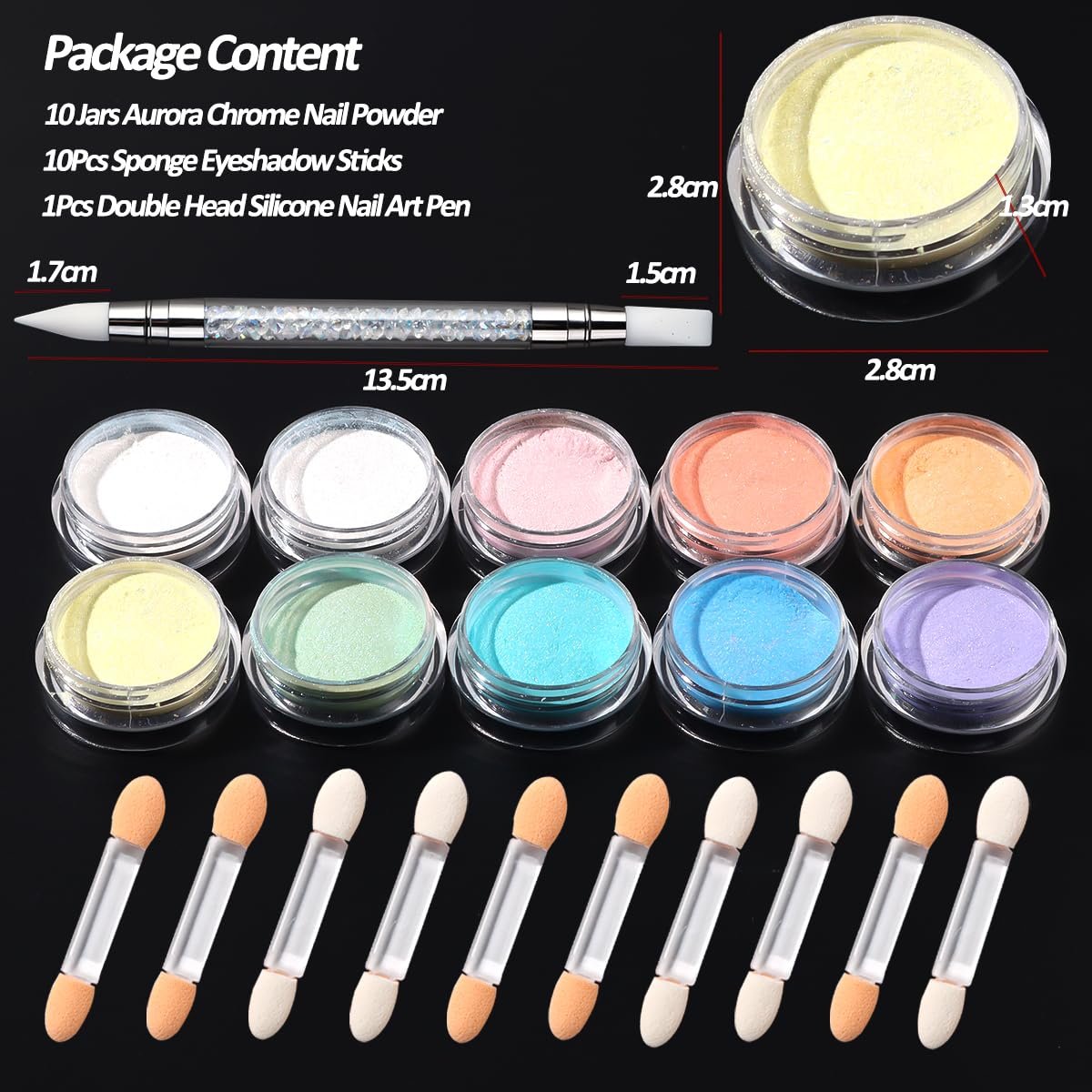 10 Colors Mermaid Pearl Chrome Nail Powder Set - Iridescent Aurora Mirror Effect Pigment for Gel Polish Nail Art - görsel 3