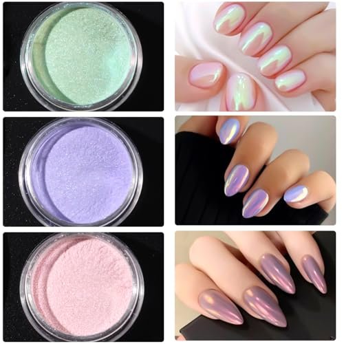 10 Colors Mermaid Pearl Chrome Nail Powder Set - Iridescent Aurora Mirror Effect Pigment for Gel Polish Nail Art - görsel 12