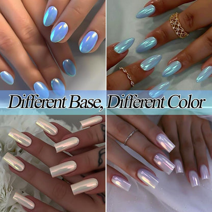 10 Colors Mermaid Pearl Chrome Nail Powder Set - Iridescent Aurora Mirror Effect Pigment for Gel Polish Nail Art
