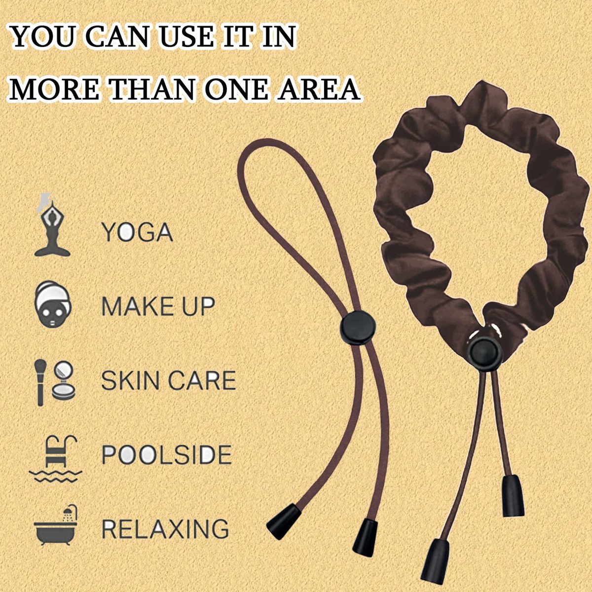 6pcs Brown Adjustable Hair Ties for Afro Puff, Stretchy Satin Scrunchies with Elastic Band for Thick, Curly, and Natural Hair - görsel 7