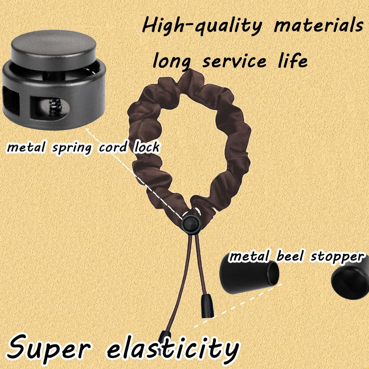 6pcs Brown Adjustable Hair Ties for Afro Puff, Stretchy Satin Scrunchies with Elastic Band for Thick, Curly, and Natural Hair - görsel 5