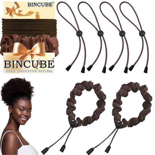 6pcs Brown Adjustable Hair Ties for Afro Puff, Stretchy Satin Scrunchies with Elastic Band for Thick, Curly, and Natural Hair - görsel 2