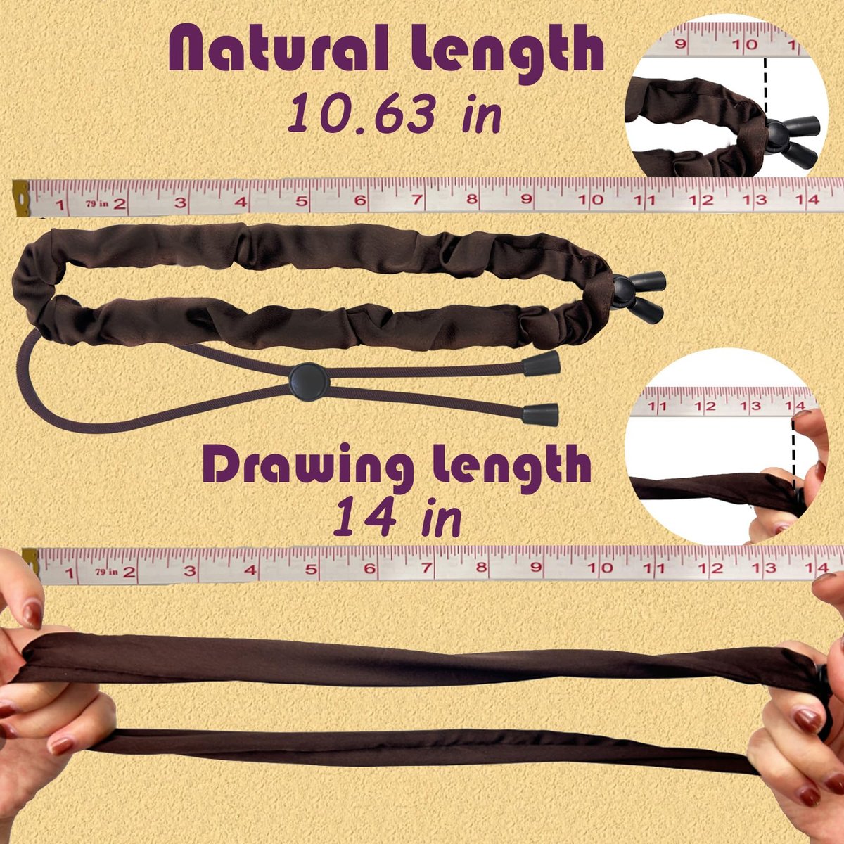 6pcs Brown Adjustable Hair Ties for Afro Puff, Stretchy Satin Scrunchies with Elastic Band for Thick, Curly, and Natural Hair - görsel 9
