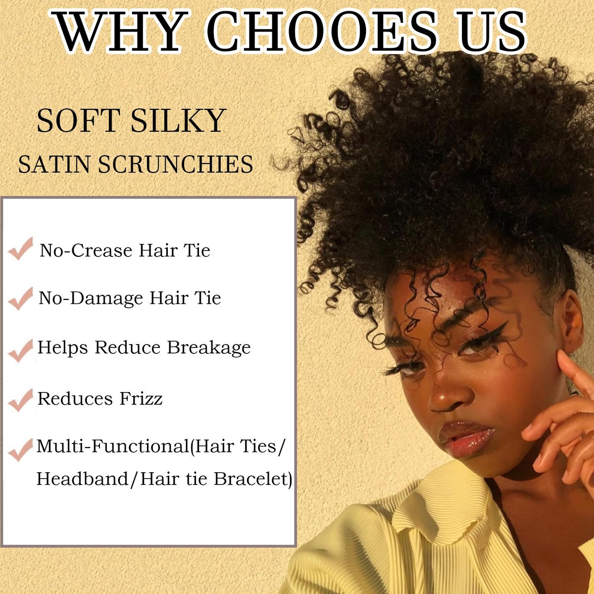 6pcs Brown Adjustable Hair Ties for Afro Puff, Stretchy Satin Scrunchies with Elastic Band for Thick, Curly, and Natural Hair - görsel 3