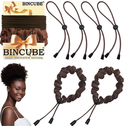 6pcs Brown Adjustable Hair Ties for Afro Puff, Stretchy Satin Scrunchies with Elastic Band for Thick, Curly, and Natural Hair