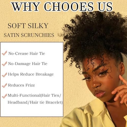 6pcs Brown Adjustable Hair Ties for Afro Puff, Stretchy Satin Scrunchies with Elastic Band for Thick, Curly, and Natural Hair