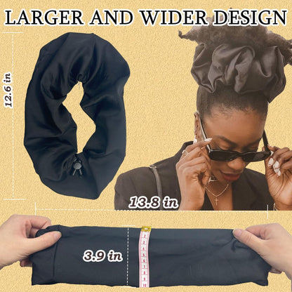 4pcs Afro Puff Scrunchies - Adjustable Silk Hair Ties for Curly & Thick Hair, Extra Large Scrunchies for Natural Hairstyles
