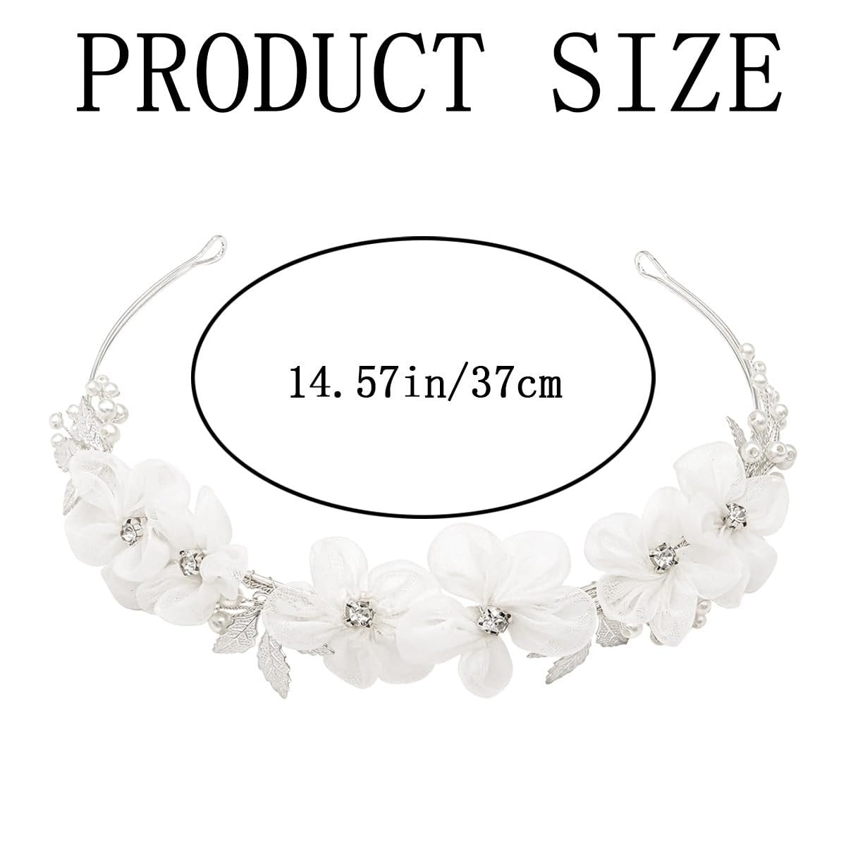 Heogacinlia White Tulle Flower Headband with Rhinestones and Crystal Pearls - Elegant Hair Accessory for Women and Girls - görsel 3
