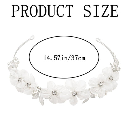 Heogacinlia White Tulle Flower Headband with Rhinestones and Crystal Pearls - Elegant Hair Accessory for Women and Girls