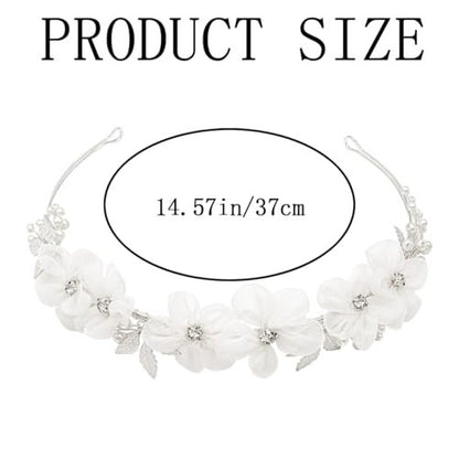 Heogacinlia White Tulle Flower Headband with Rhinestones and Crystal Pearls - Elegant Hair Accessory for Women and Girls
