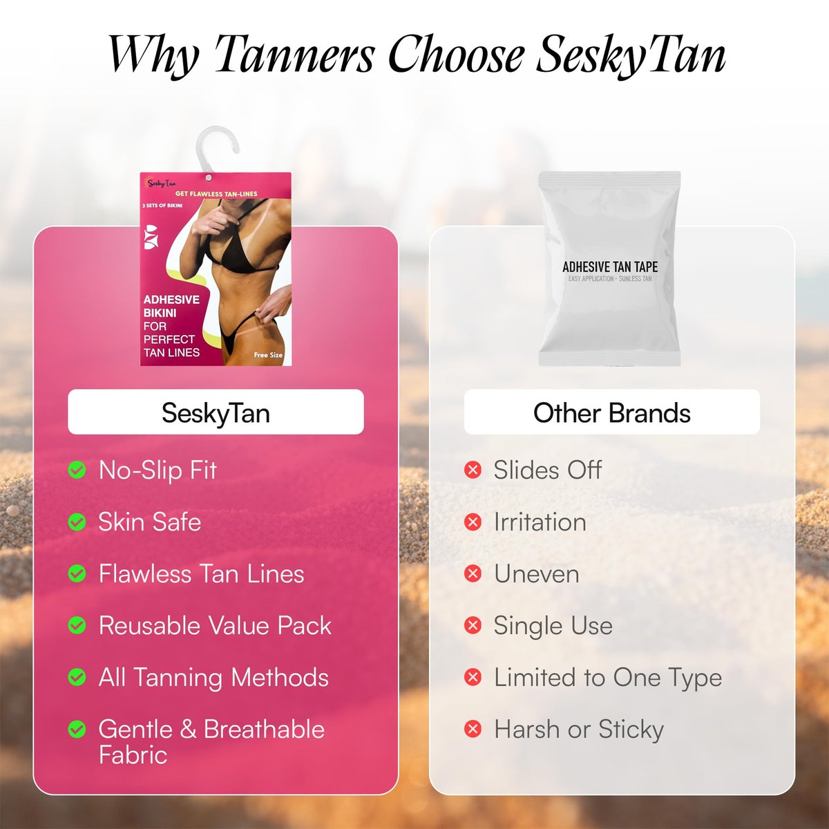 Seskytan Adhesive Bikini for Spray Tan Solution – 3-Pack Brazilian Self Tanning Bikini Tape for Flawless, Streak-Free Tan Lines – Gentle, No-Slip Fit for Sun, Spray & Bed Tanning – For All Skin Types Avelisse