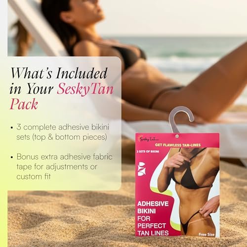 Seskytan Adhesive Bikini for Spray Tan Solution – 3-Pack Brazilian Self Tanning Bikini Tape for Flawless, Streak-Free Tan Lines – Gentle, No-Slip Fit for Sun, Spray & Bed Tanning – For All Skin Types Avelisse