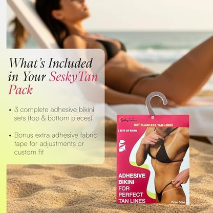 Seskytan Adhesive Bikini for Spray Tan Solution – 3-Pack Brazilian Self Tanning Bikini Tape for Flawless, Streak-Free Tan Lines – Gentle, No-Slip Fit for Sun, Spray & Bed Tanning – For All Skin Types Avelisse