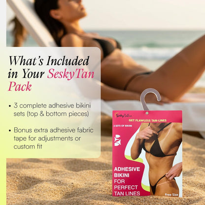 Seskytan Adhesive Bikini for Spray Tan Solution – 3-Pack Brazilian Self Tanning Bikini Tape for Flawless, Streak-Free Tan Lines – Gentle, No-Slip Fit for Sun, Spray & Bed Tanning – For All Skin Types Avelisse