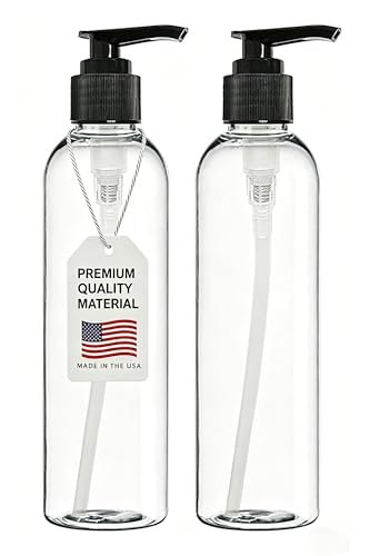 ljdeals 8 oz Clear Plastic Pump Bottles - Empty Refillable Containers for Shampoo, Lotions, Creams - BPA Free, Made in USA (Pack of 2)