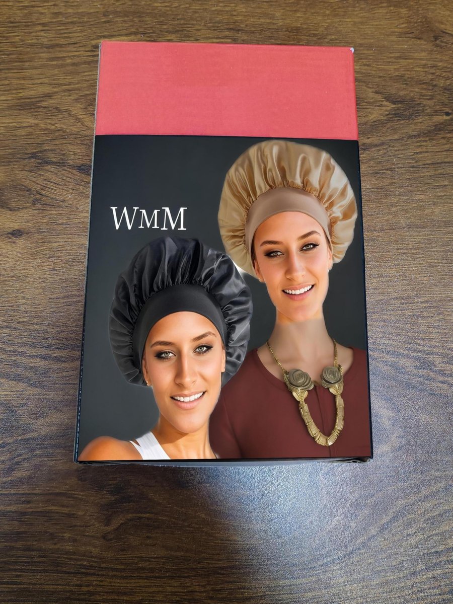 2-Pack Satin Hair Bonnets for Sleeping – Soft Elastic Band Silk Sleep Cap, Hair Wrap for Women (Gold/Black) - görsel 13