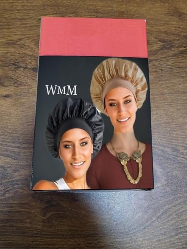 2-Pack Satin Hair Bonnets for Sleeping – Soft Elastic Band Silk Sleep Cap, Hair Wrap for Women (Gold/Black) - görsel 14