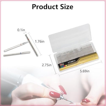 Professional Safety Diamond Nail Drill Bit Set - 30 Piece Carbide Cuticle Bits for Electric Manicure & Pedicure (3/32 inch)