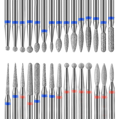 Professional Safety Diamond Nail Drill Bit Set - 30 Piece Carbide Cuticle Bits for Electric Manicure & Pedicure (3/32 inch)
