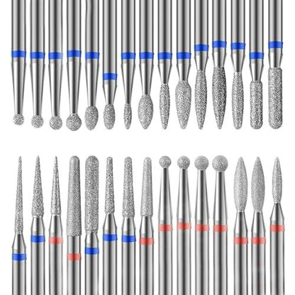 Professional Safety Diamond Nail Drill Bit Set - 30 Piece Carbide Cuticle Bits for Electric Manicure & Pedicure (3/32 inch)