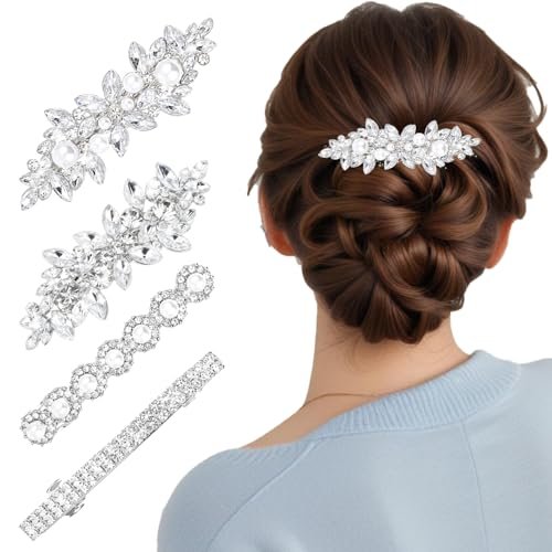 Nogeqi 4PCS Sparkly Rhinestone Hair Clips for Women - Silver Flower Crystal Hair Clips, Metal Alloy Rhinestone Barrettes for Wedding, Party, Everyday - görsel 2