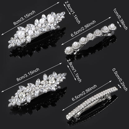 Nogeqi 4PCS Sparkly Rhinestone Hair Clips for Women - Silver Flower Crystal Hair Clips, Metal Alloy Rhinestone Barrettes for Wedding, Party, Everyday