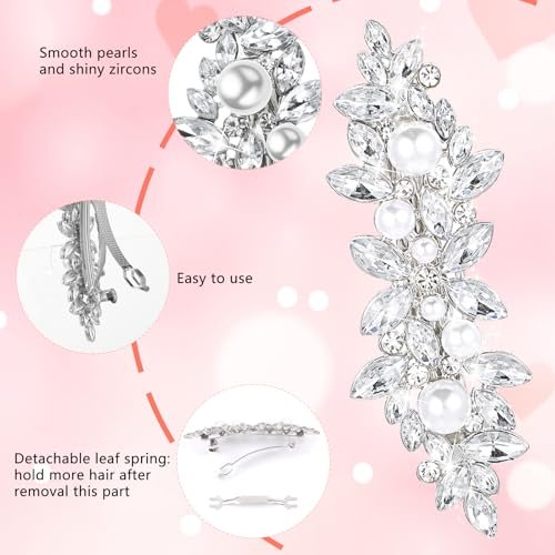Nogeqi 4PCS Sparkly Rhinestone Hair Clips for Women - Silver Flower Crystal Hair Clips, Metal Alloy Rhinestone Barrettes for Wedding, Party, Everyday - görsel 10